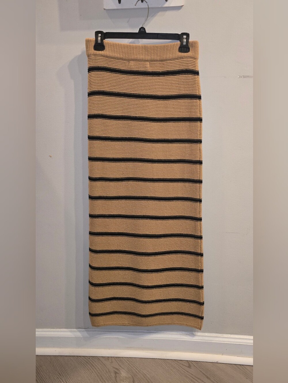 English Factory Striped Knit Midi Pencil Skirt NWT Tan Black M